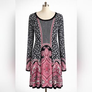 Style & Co Boho Fit & Flare Dress | Graphic Print | Long Sleeve | Size M
